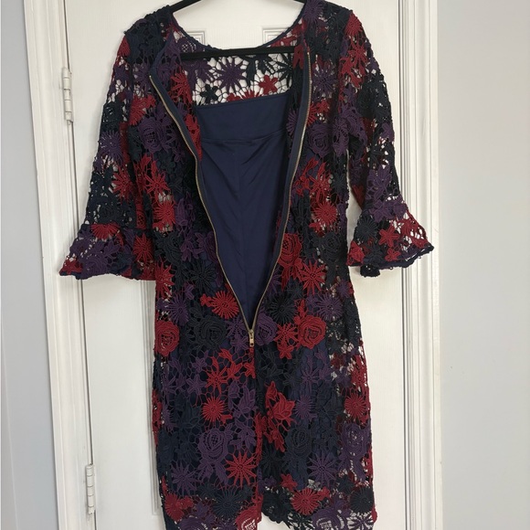 Neiman Marcus Floral Lace Overlay Sheath Dress Medium‎ - Picture 3 of 7